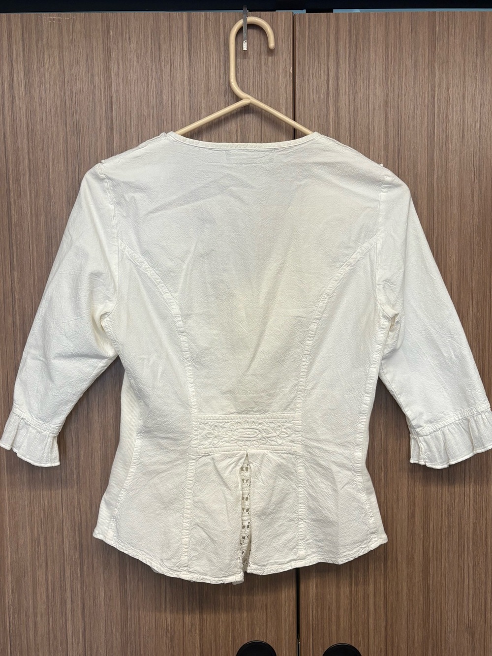 Cream Ruffle-Trim Button Front Blouse - Picture 2 of 8